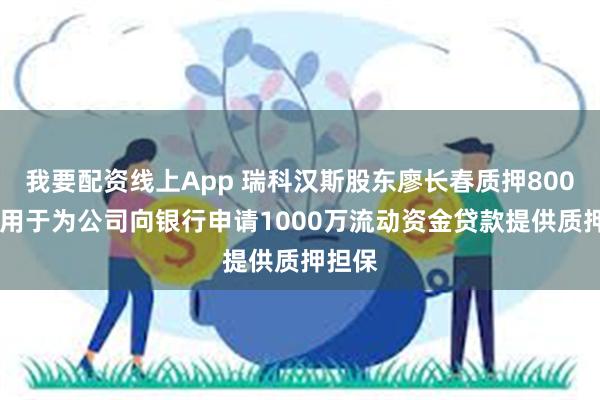 我要配资线上App 瑞科汉斯股东廖长春质押800万股 用于为公司向银行申请1000万流动资金贷款提供质押担保