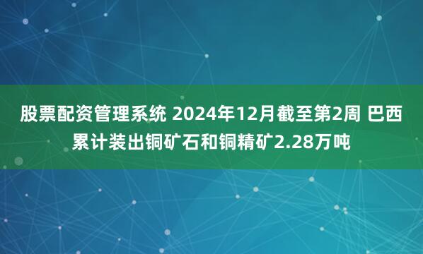 股票配资管理系统 2024年12月截至第2周 巴西累计装出铜矿石和铜精矿2.28万吨