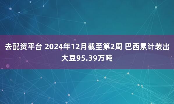 去配资平台 2024年12月截至第2周 巴西累计装出大豆95.39万吨