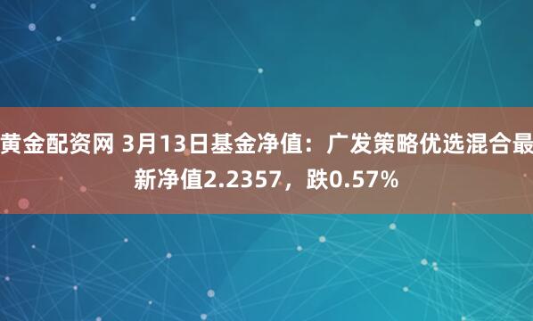 黄金配资网 3月13日基金净值：广发策略优选混合最新净值2.2357，跌0.57%