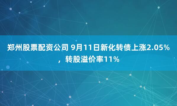 郑州股票配资公司 9月11日新化转债上涨2.05%，转股溢价率11%